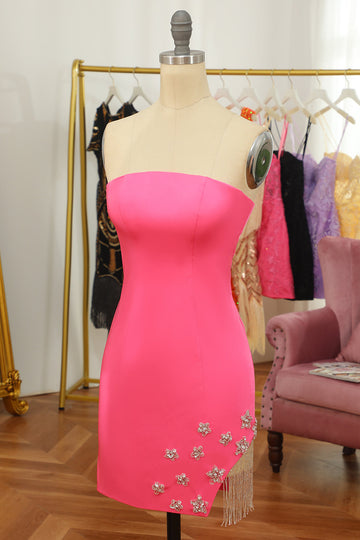 Pink Tight Cocktail Dress with Star and Fringes